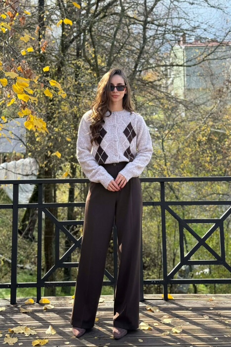 RHOMBUS DESIGN SIMPLE WOMEN CARDIGAN BEIGE/BEZHE 