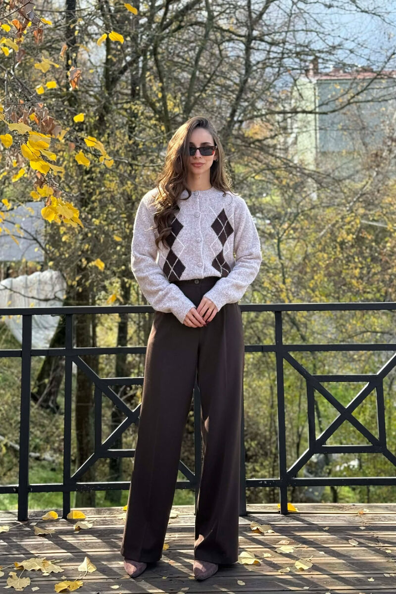 RHOMBUS DESIGN SIMPLE WOMEN CARDIGAN BEIGE/BEZHE - 1