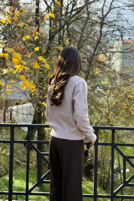 RHOMBUS DESIGN SIMPLE WOMEN CARDIGAN BEIGE/BEZHE - 4