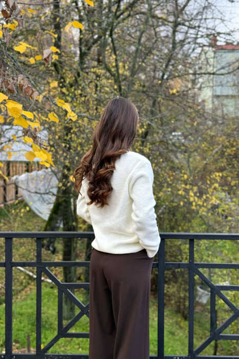 RHOMBUS DESIGN SIMPLE WOMEN CARDIGAN CREAM/KREM - 5