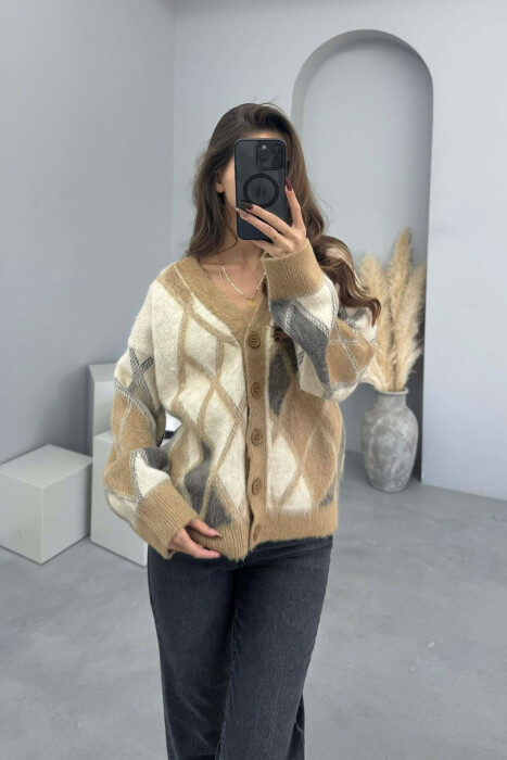 RHOMBUS DESIGN SIMPLE WOMEN SWEATER BEIGE/BEZHE - 2