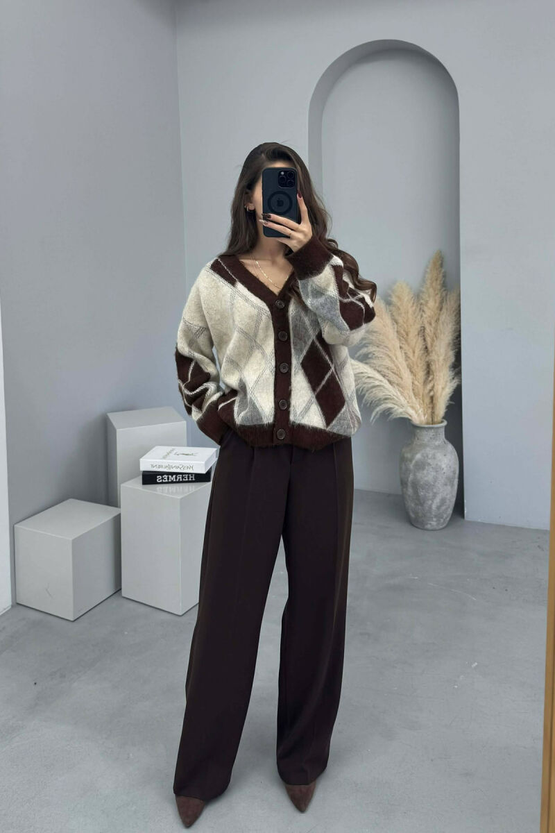 RHOMBUS DESIGN SIMPLE WOMEN SWEATER BROWN/KAFE - 1