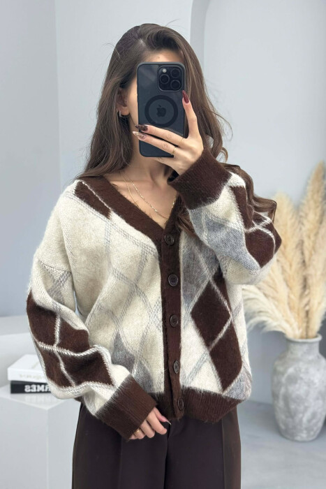 RHOMBUS DESIGN SIMPLE WOMEN SWEATER BROWN/KAFE - 2