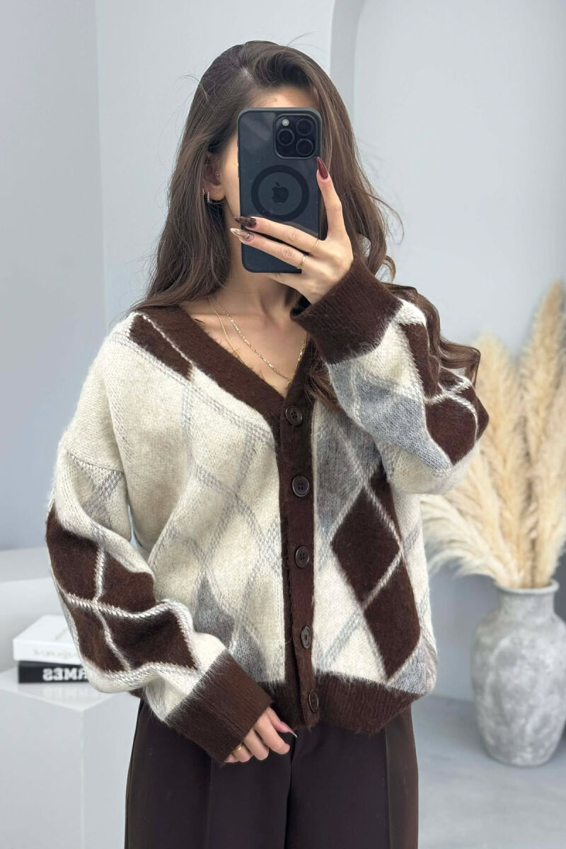 RHOMBUS DESIGN SIMPLE WOMEN SWEATER BROWN/KAFE - 2