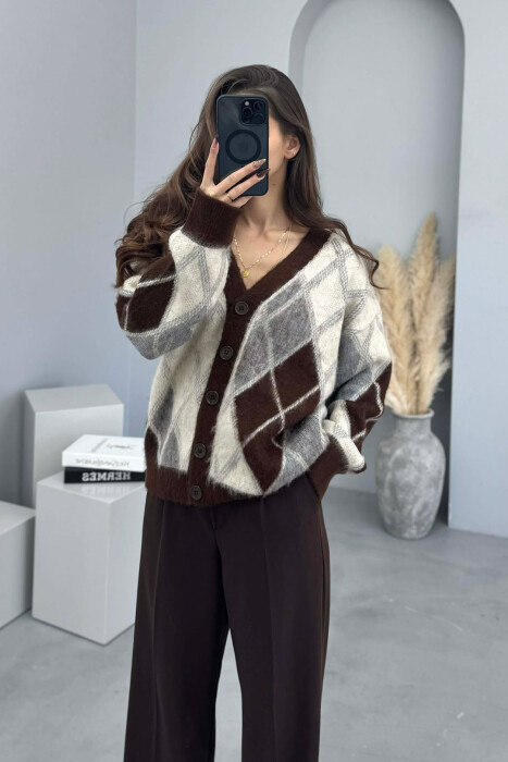 RHOMBUS DESIGN SIMPLE WOMEN SWEATER BROWN/KAFE - 4