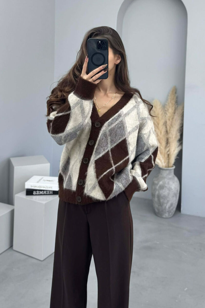 RHOMBUS DESIGN SIMPLE WOMEN SWEATER BROWN/KAFE - 4