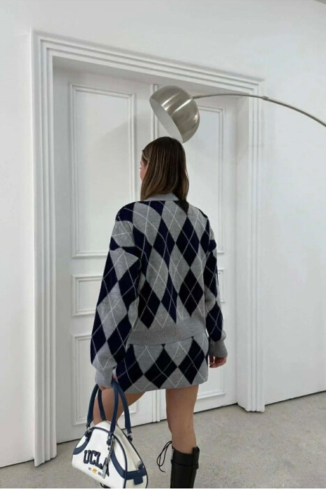 RHOMBUS DESIGN SWEATER+SKIRT WOMEN SET LIGHT GREY/GZ - 5