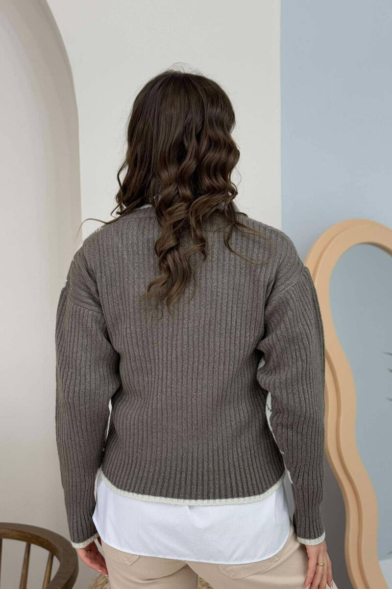 RHOMBUS DESIGN V NECK WOMEN SWEATER LIGHT BROWN/KAZB - 4