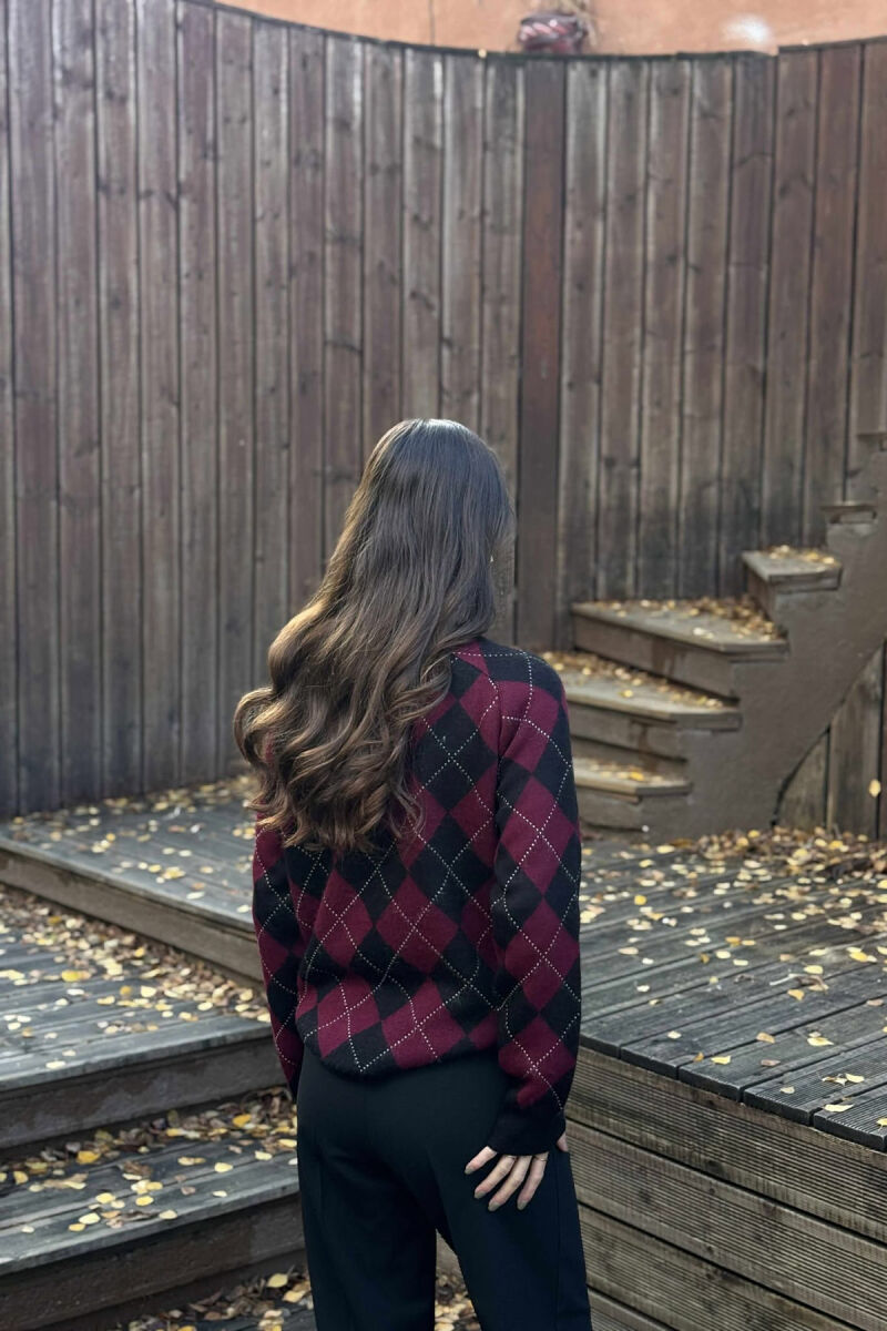 RHOMBUS DESIGN WOMEN SWEATER BLACK-BURGUNDY/ZEVI - 3