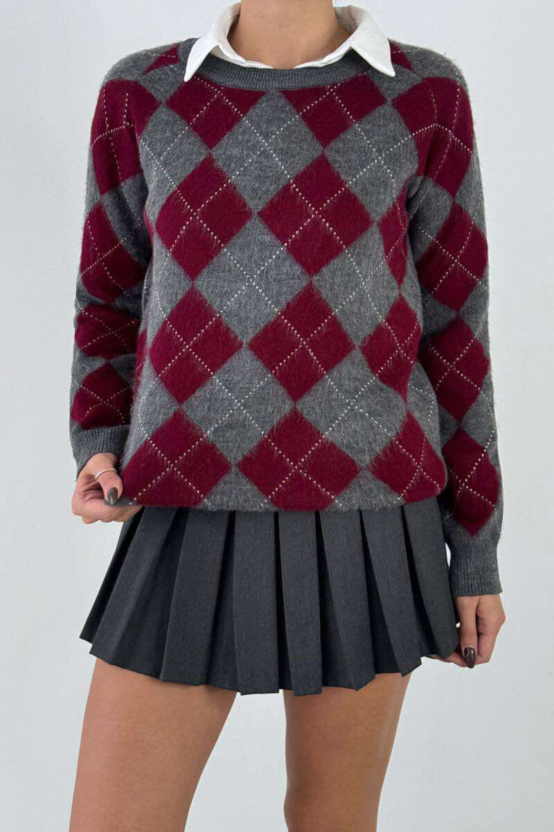 RHOMBUS DESIGN WOMEN SWEATER BURGUNDY/VISHNJE - 1