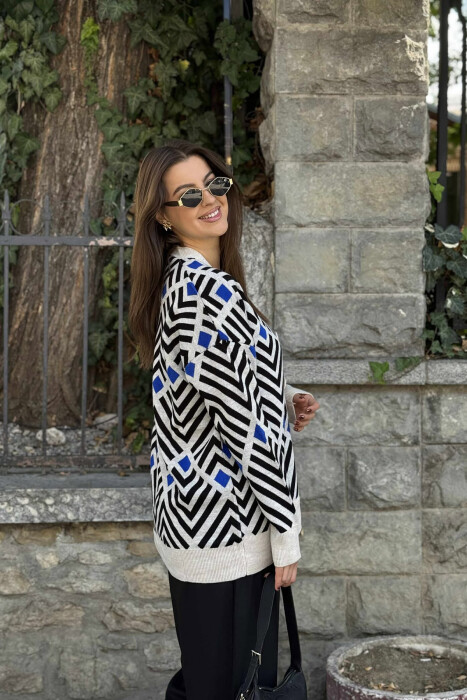 RHOMBUS DESIGNS SIMPLE WOMEN CARDIGAN BLACK-BLUE/ZEBL - 3