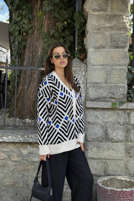 RHOMBUS DESIGNS SIMPLE WOMEN CARDIGAN BLACK-BLUE/ZEBL - 2