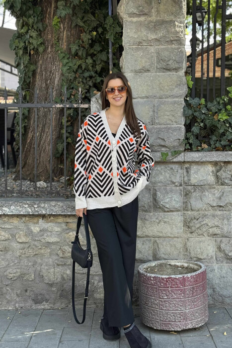 RHOMBUS DESIGNS SIMPLE WOMEN CARDIGAN BLACK-ORANGE/ZE-PO - 1