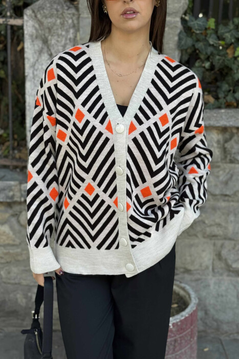 RHOMBUS DESIGNS SIMPLE WOMEN CARDIGAN BLACK-ORANGE/ZE-PO - 4