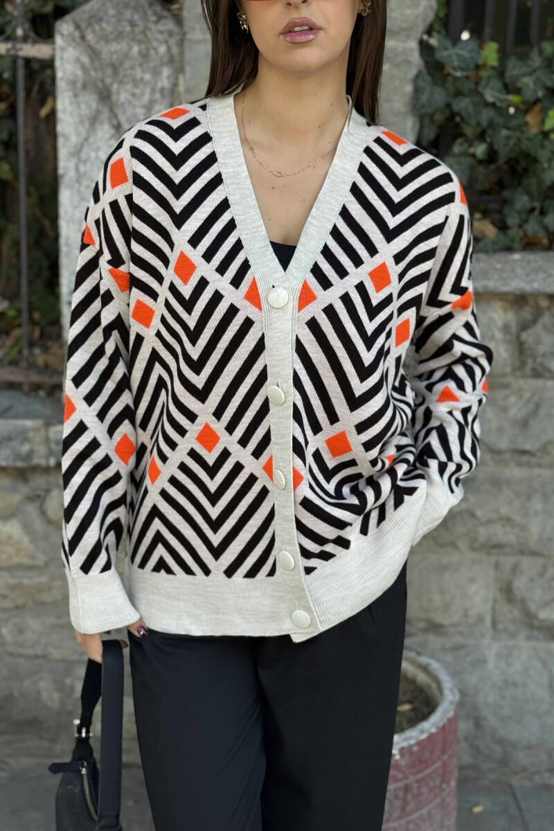 RHOMBUS DESIGNS SIMPLE WOMEN CARDIGAN BLACK-ORANGE/ZE-PO - 4