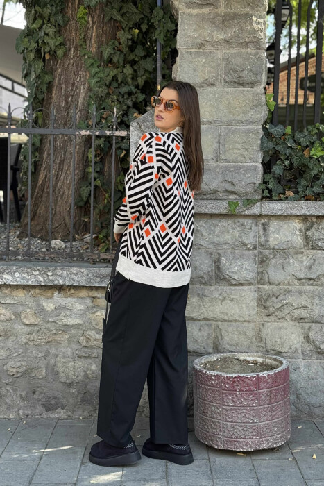 RHOMBUS DESIGNS SIMPLE WOMEN CARDIGAN BLACK-ORANGE/ZE-PO - 3