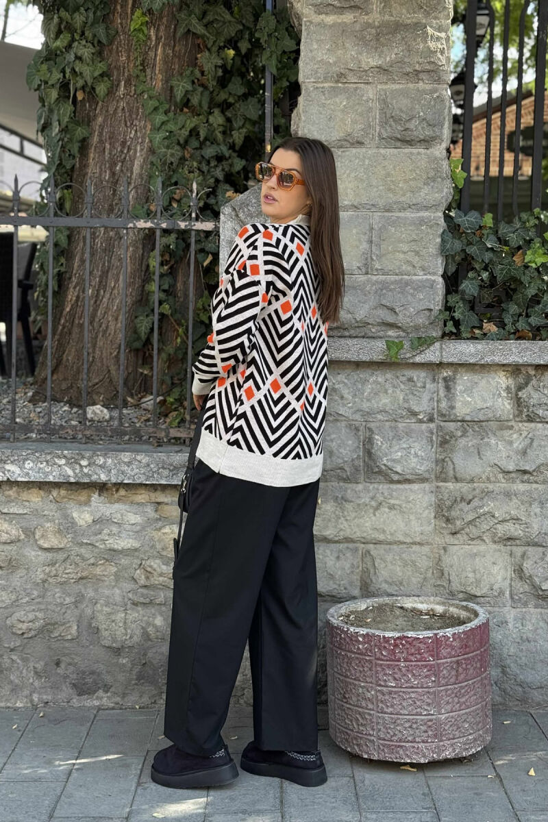 RHOMBUS DESIGNS SIMPLE WOMEN CARDIGAN BLACK-ORANGE/ZE-PO - 3