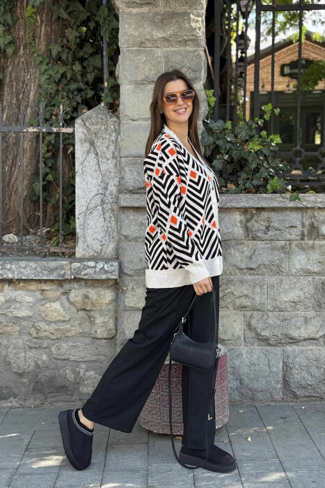 RHOMBUS DESIGNS SIMPLE WOMEN CARDIGAN BLACK-ORANGE/ZE-PO - 2