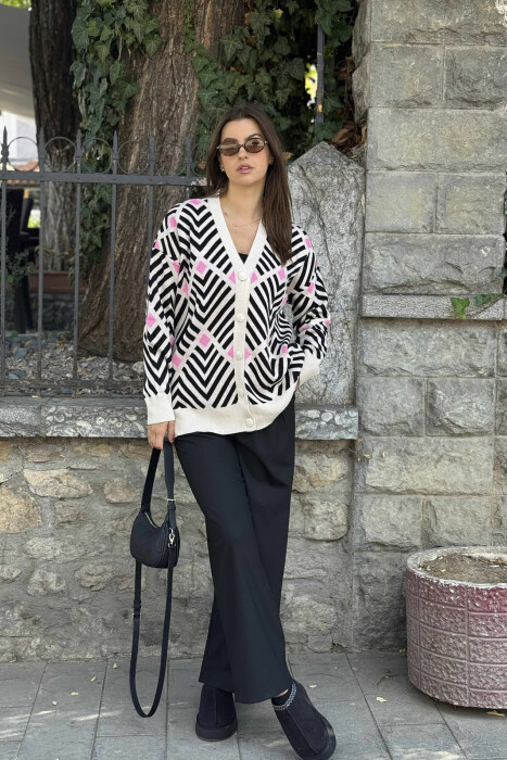 RHOMBUS DESIGNS SIMPLE WOMEN CARDIGAN BLACK-PINK/ZERO 