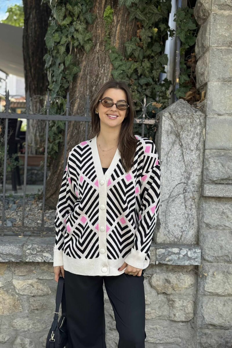 RHOMBUS DESIGNS SIMPLE WOMEN CARDIGAN BLACK-PINK/ZERO - 2