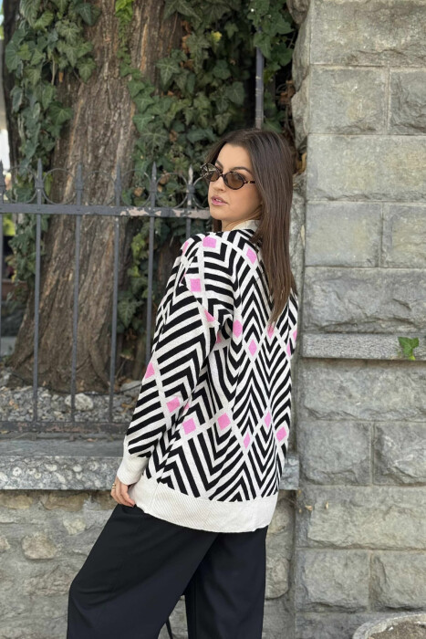 RHOMBUS DESIGNS SIMPLE WOMEN CARDIGAN BLACK-PINK/ZERO - 3