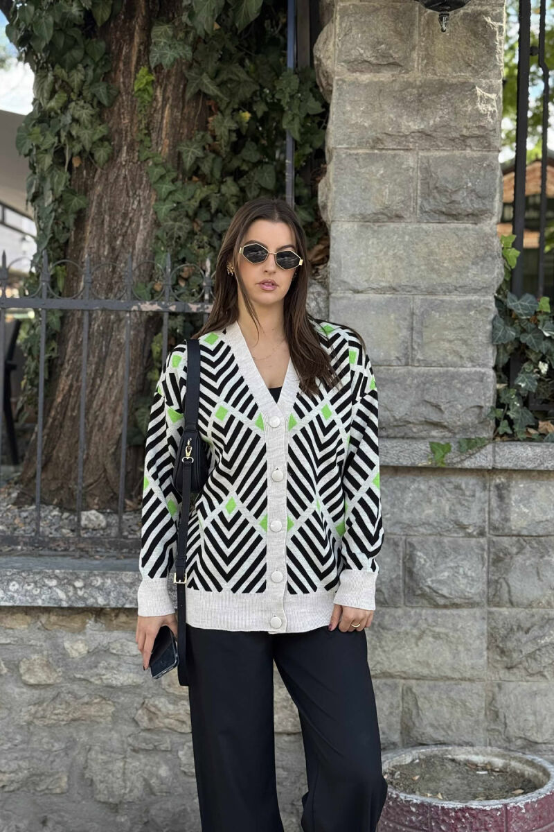 RHOMBUS DESIGNS SIMPLE WOMEN CARDIGAN BLACK+LIGHT GREEN/ZEZA+JEZB - 2