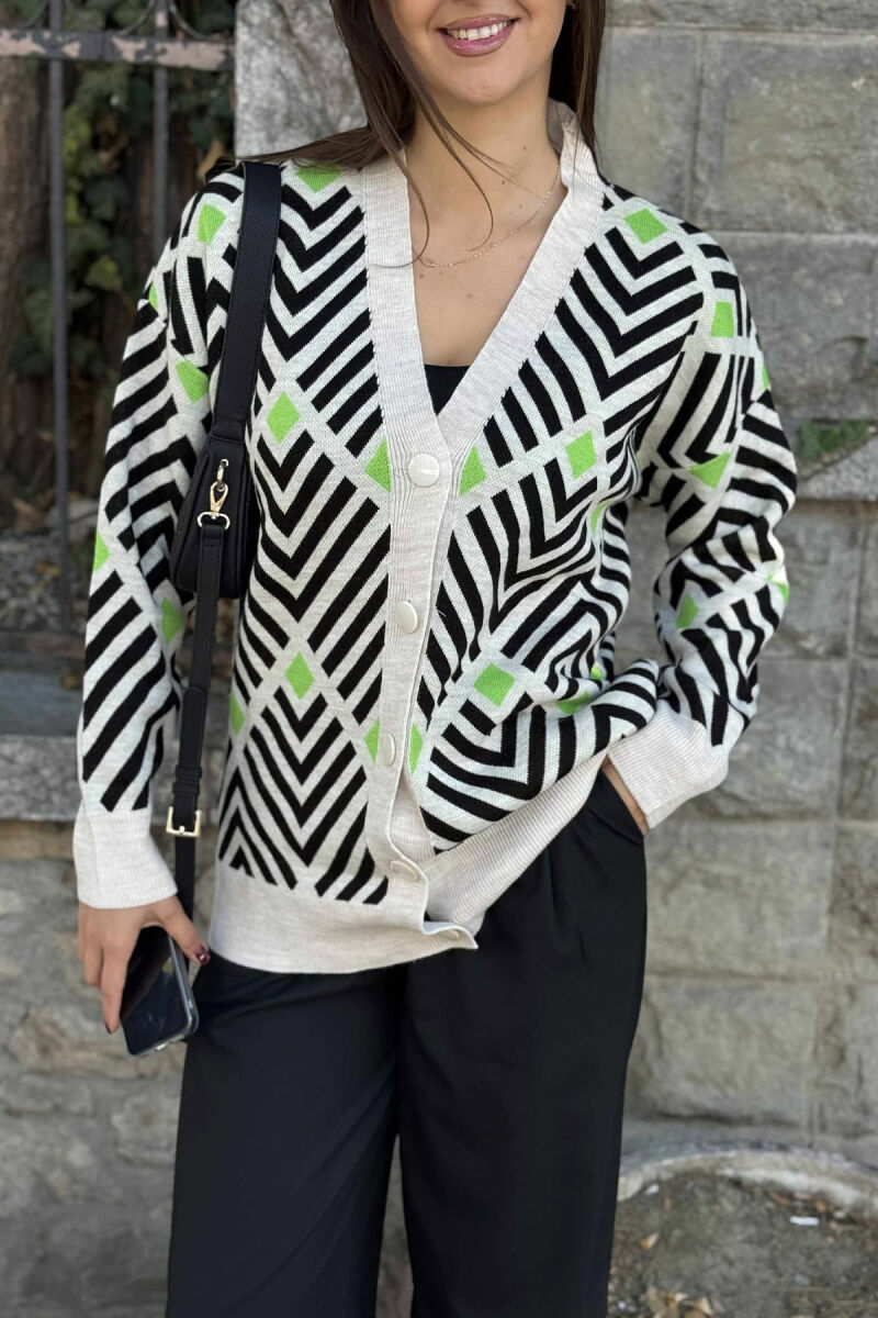 RHOMBUS DESIGNS SIMPLE WOMEN CARDIGAN BLACK+LIGHT GREEN/ZEZA+JEZB - 4