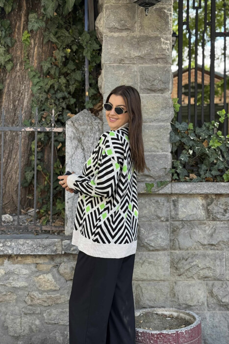 RHOMBUS DESIGNS SIMPLE WOMEN CARDIGAN BLACK+LIGHT GREEN/ZEZA+JEZB - 3