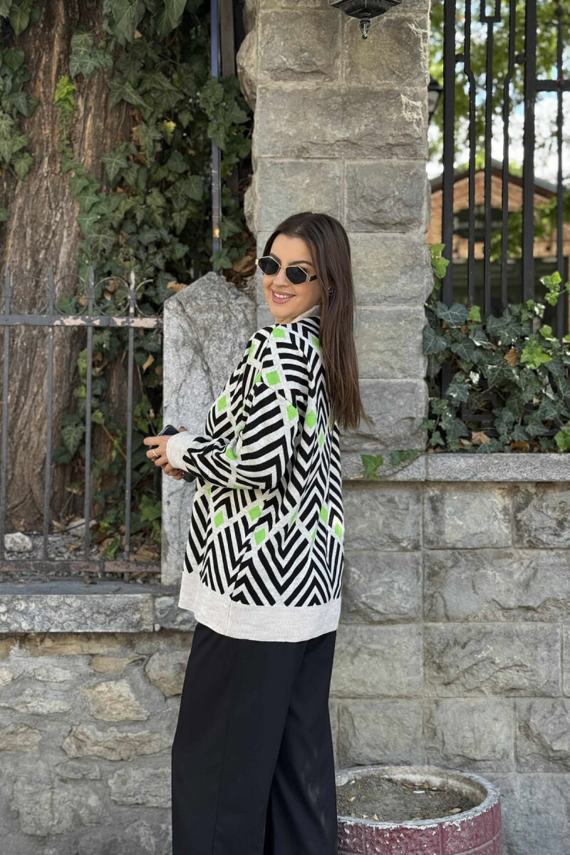 RHOMBUS DESIGNS SIMPLE WOMEN CARDIGAN BLACK+LIGHT GREEN/ZEZA+JEZB - 3