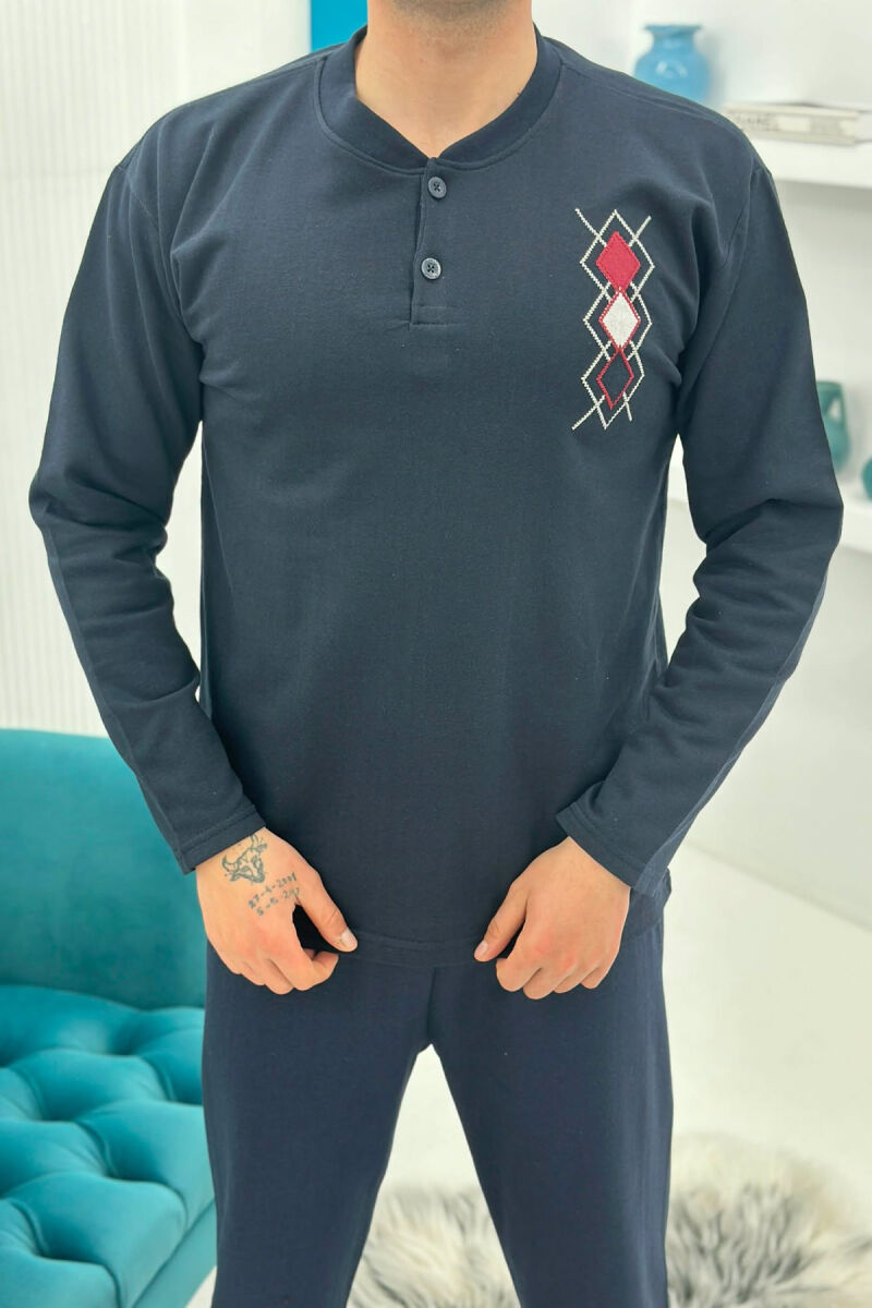 RHOMBUS LOGO SWEATSHIRT+SWEATPANTS MEN PYJAMAS DARK BLUE/BEE - 4