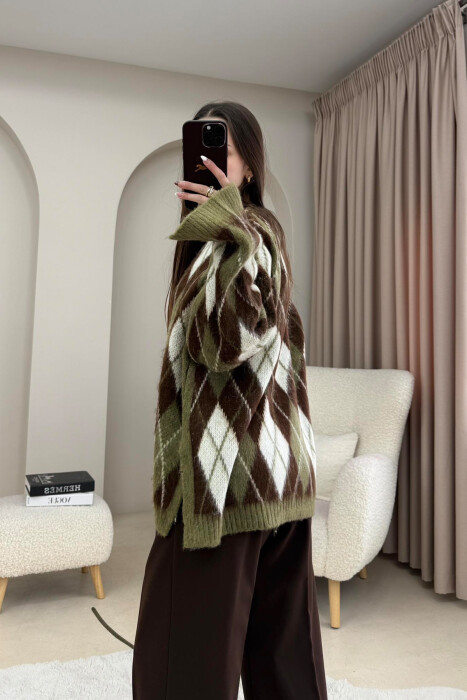 RHOMBUS STRIPE DESIGN WOMAN SWEATER OLIVE/ULLI - 3