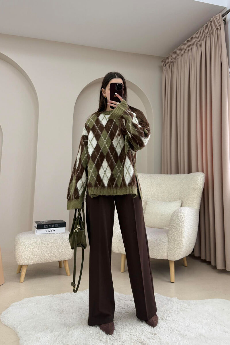 RHOMBUS STRIPE DESIGN WOMAN SWEATER OLIVE/ULLI - 4