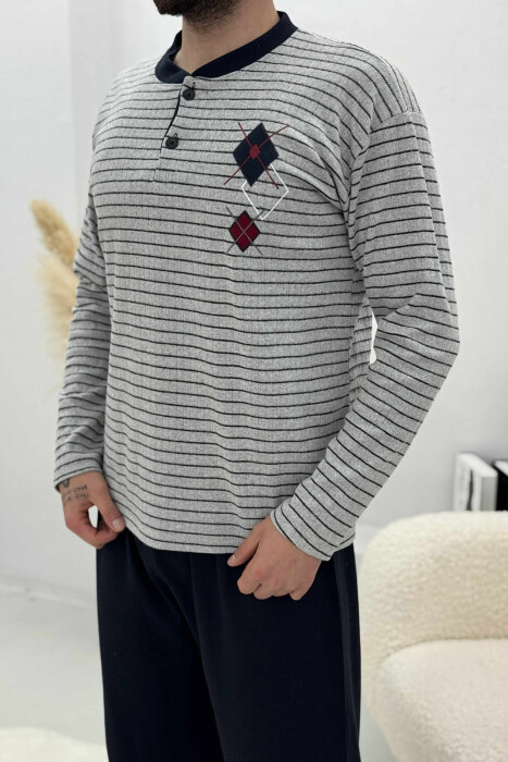 RHOMBUS STRIPED SWEATSHIRT+SWEATPANTS MEN PYJAMAS LIGHT GREY/GZ - 2