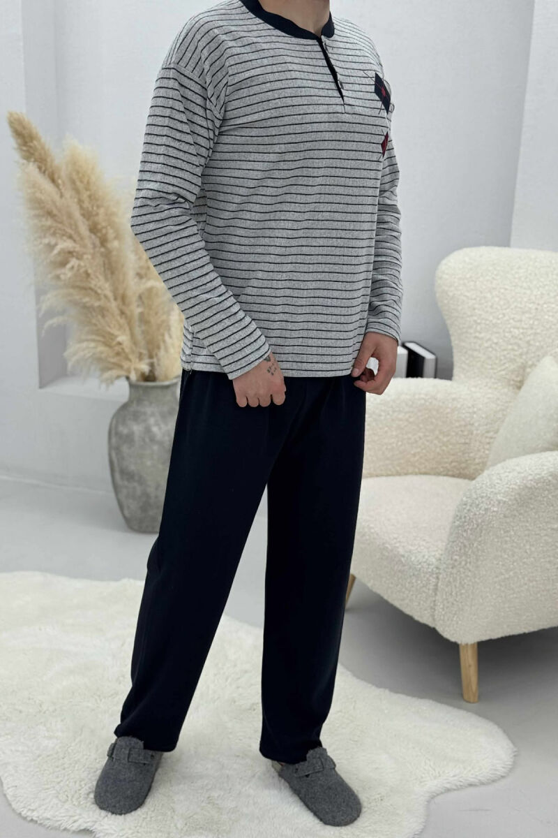 RHOMBUS STRIPED SWEATSHIRT+SWEATPANTS MEN PYJAMAS LIGHT GREY/GZ - 3