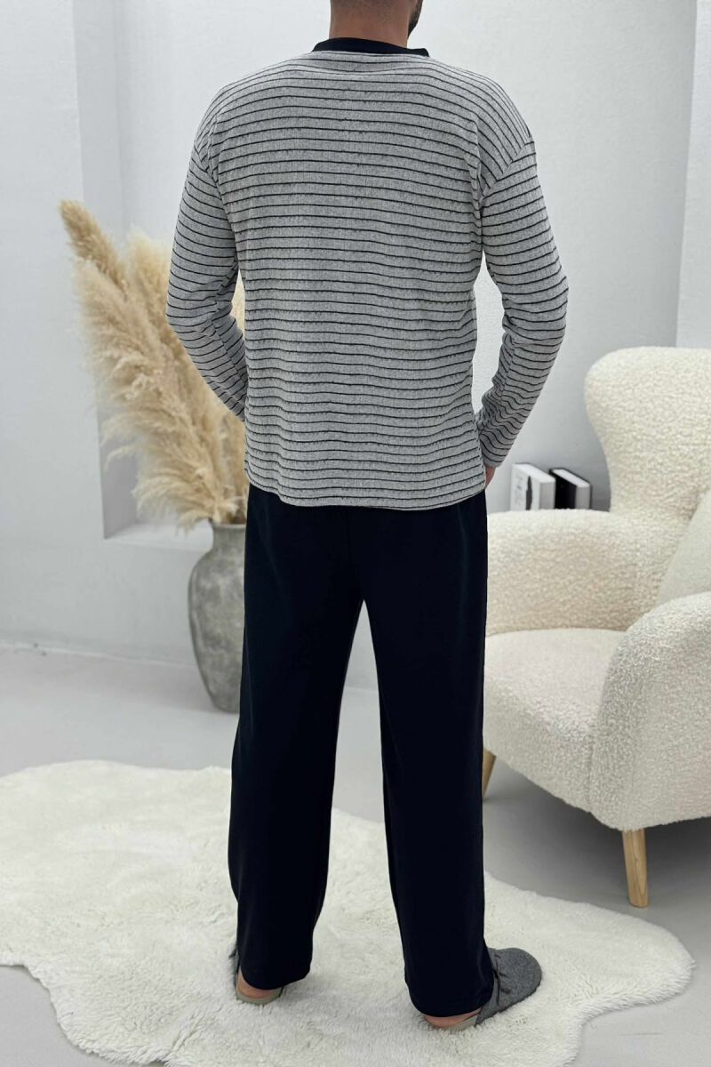 RHOMBUS STRIPED SWEATSHIRT+SWEATPANTS MEN PYJAMAS LIGHT GREY/GZ - 4