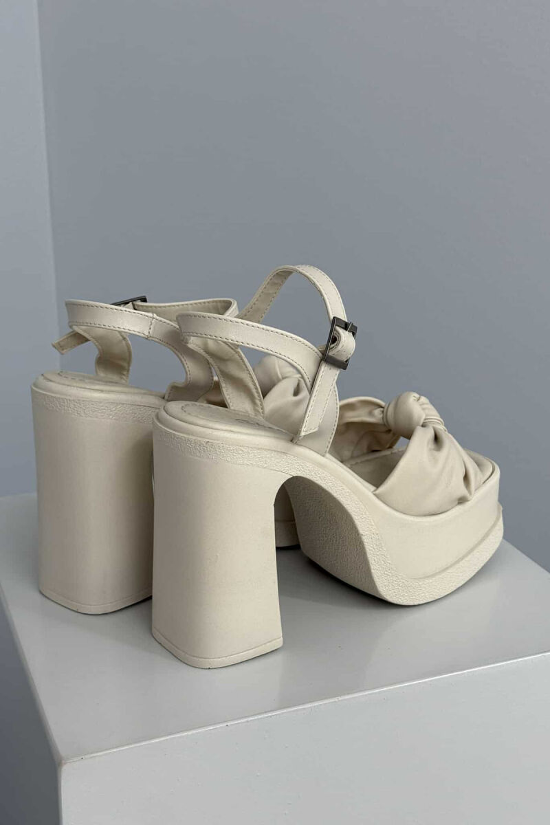 RIBBON DETAIL HIGH HEEL WOMEN SANDALS CREAM/KREM - 2