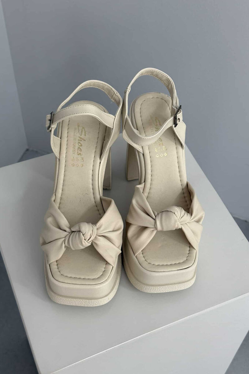 RIBBON DETAIL HIGH HEEL WOMEN SANDALS CREAM/KREM - 3