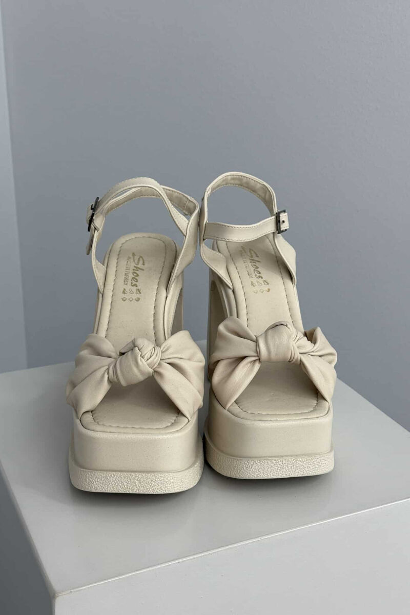 RIBBON DETAIL HIGH HEEL WOMEN SANDALS CREAM/KREM - 4