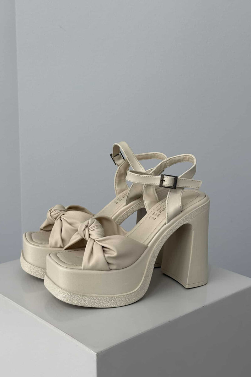 RIBBON DETAIL HIGH HEEL WOMEN SANDALS CREAM/KREM - 6