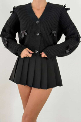 RIBBON DETAILS KNITTED WOMEN CARDIGAN BLACK/ E ZEZE 