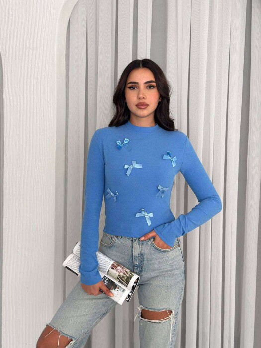 RIBBON DETAILS WOMEN SWEATSHIRT IN LIGHTBLUE COLOR 