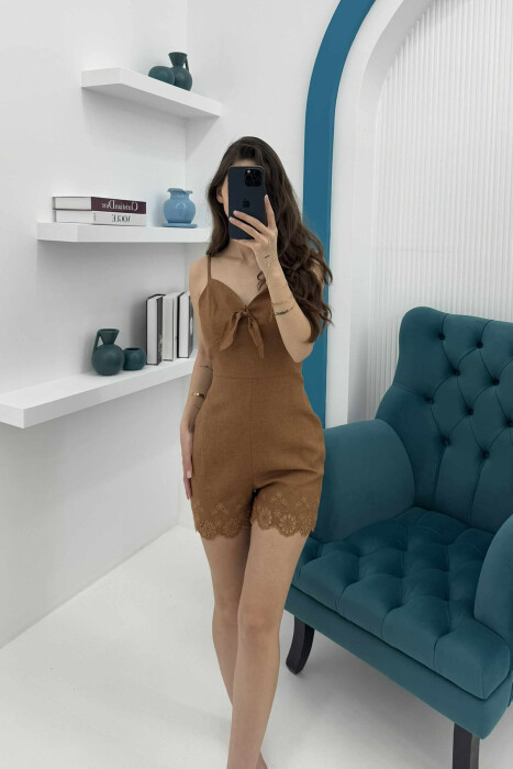 RIBBON DETAILS WOMAN JUMPSUIT BROWN/KAFE 