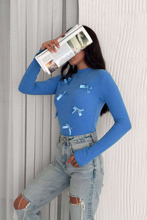 RIBBON DETAILS WOMEN SWEATSHIRT IN LIGHTBLUE COLOR - 4