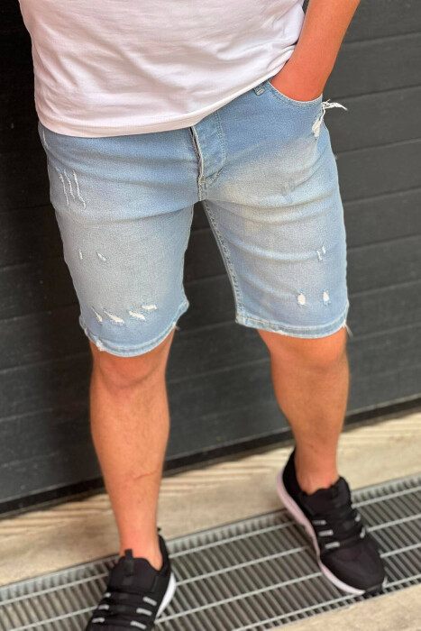 RIPED MAN SHORT JEANS LIGHTBLUE/BZ - KLAUDIO FASHION
