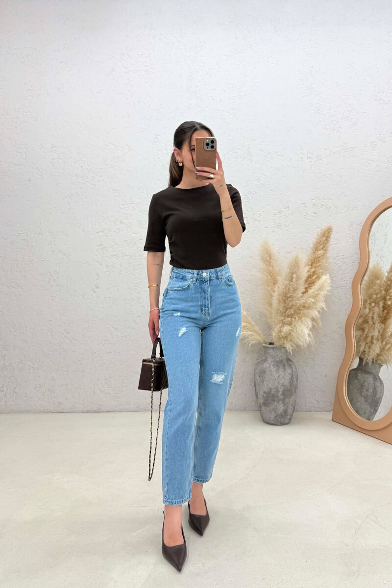 RIPPED DETAILS ONE COLOR WOMAN JEANS LIGHTBLUE/BZ - 1