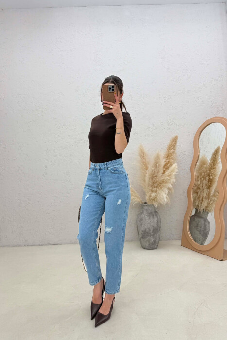 RIPPED DETAILS ONE COLOR WOMAN JEANS LIGHTBLUE/BZ - 2