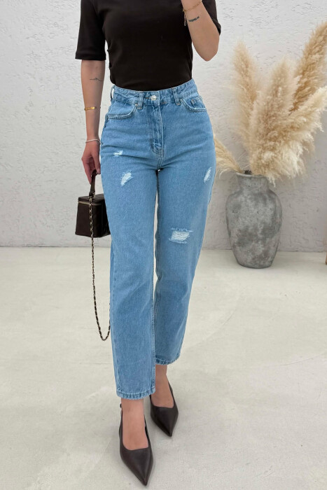 RIPPED DETAILS ONE COLOR WOMAN JEANS LIGHTBLUE/BZ - 3