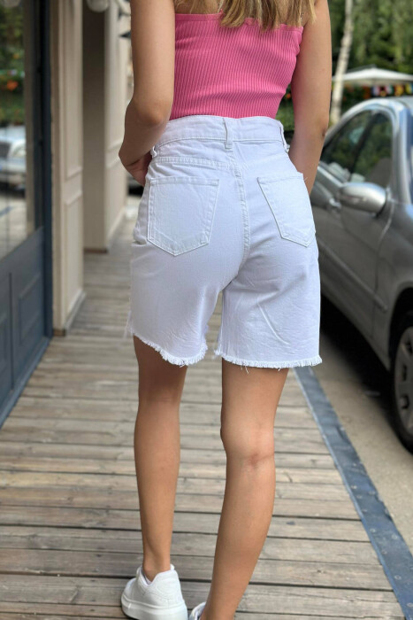 RIPPED KNEE LENGTH SHORT WOMEN JEANS WHITE-E BARDHE - 2