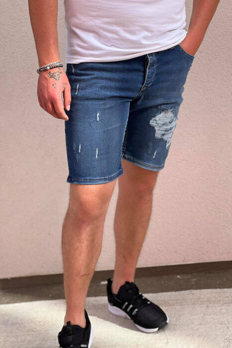 RIPPED MAN SHORT JEANS BLUE/BLU - KLAUDIO FASHION