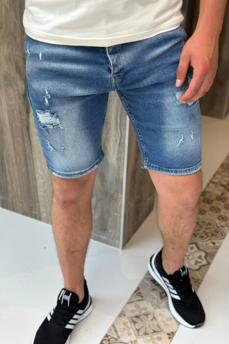 RIPPED MAN SHORT JEANS BLUE/BLU - KLAUDIO FASHION